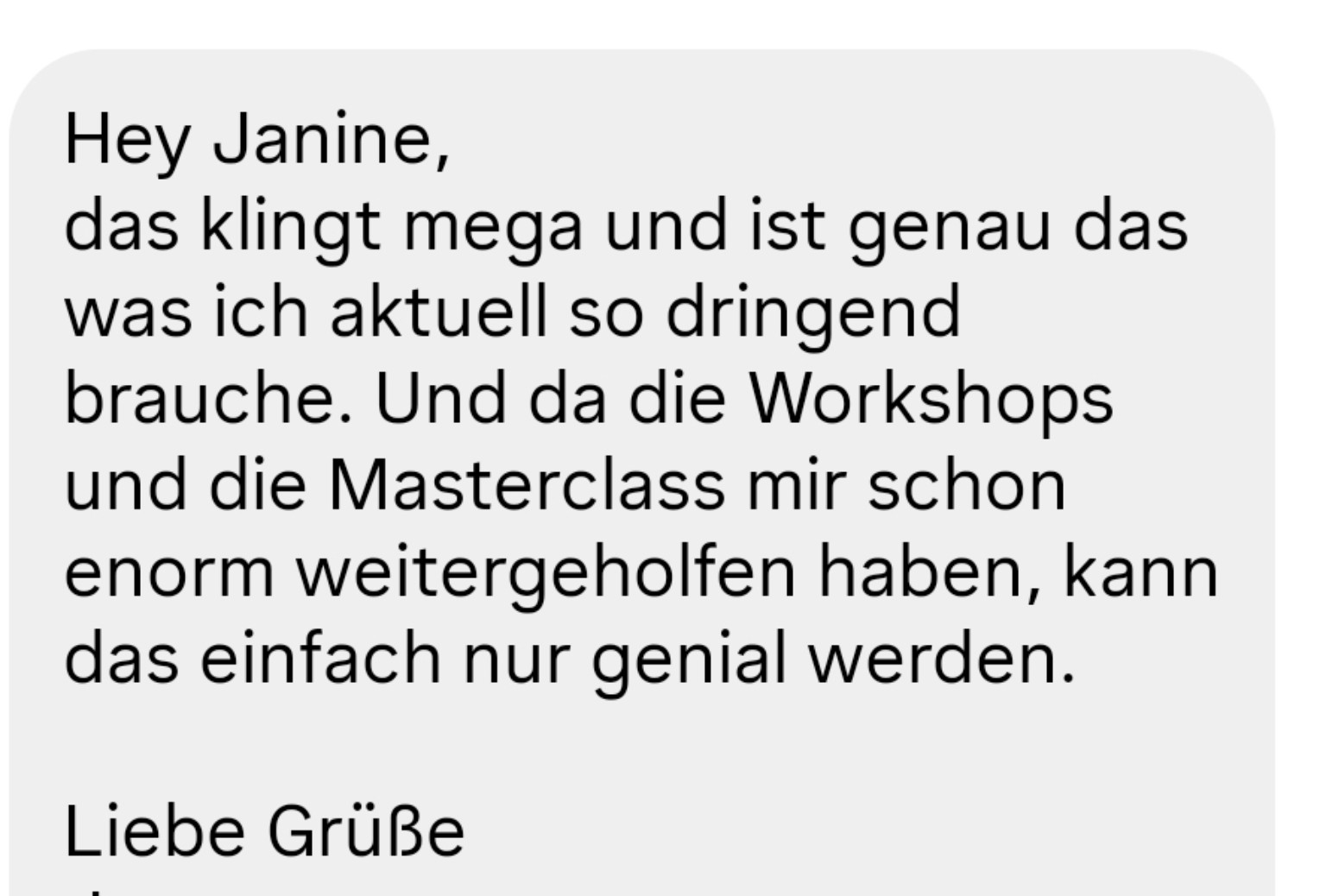 Eine Kita-Leitung berichtet, dass Janines Workshops und Masterclass ihr enorm weitergeholfen haben.